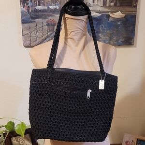 Lina Black Textured Tote Bag